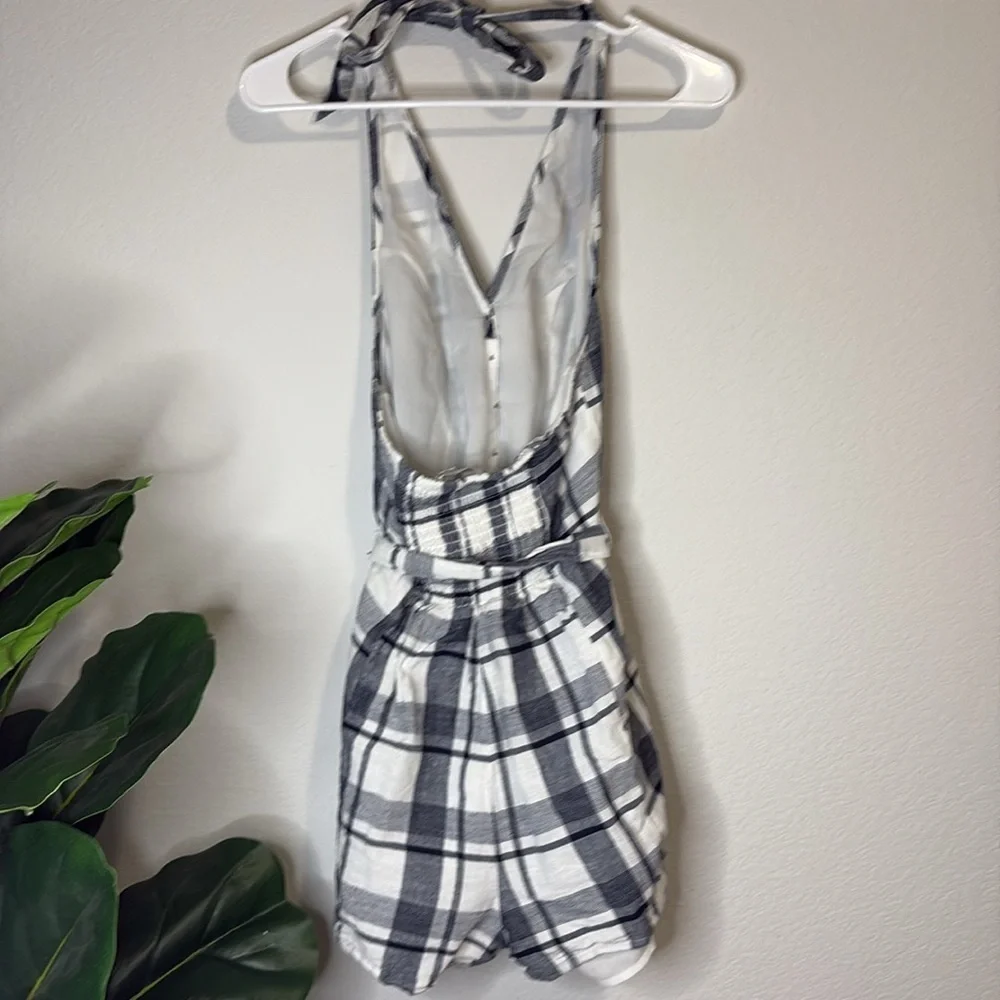 American Eagle size small blue and white plaid halter romper